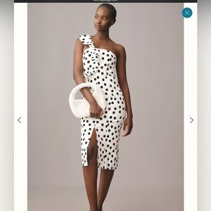 Anthropologie Black White Polka Dot Ruffle One Shoulder Slim Dress XL 16/18 Sexy